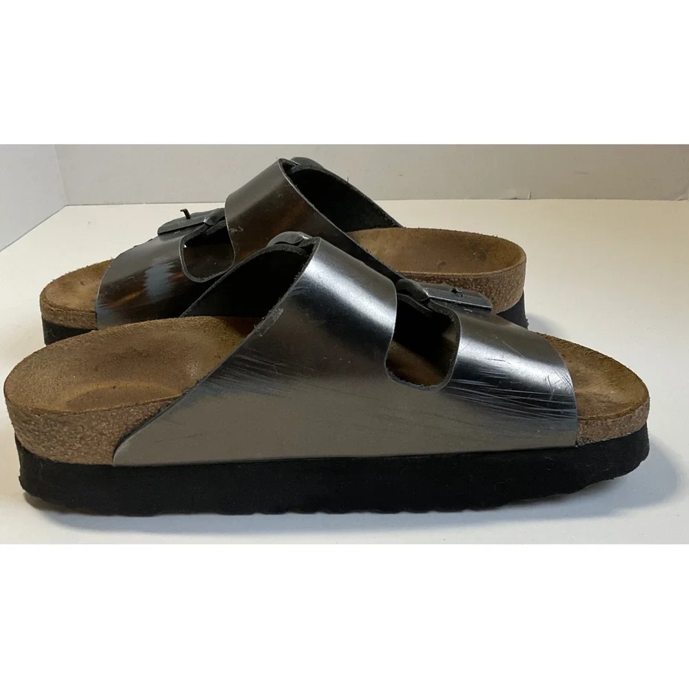 Papillio by Birkenstock Arizona Platform Sandals Metallic Silver EU 37 US 6-6.5
